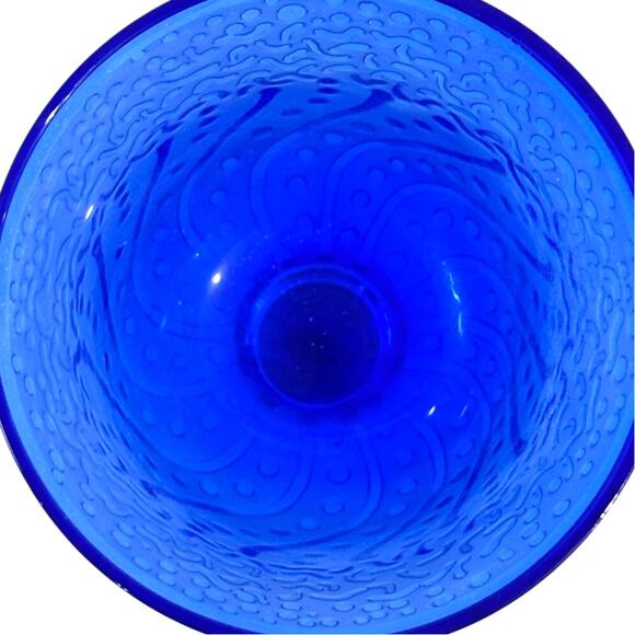 "It's A Blast" Arizona Cobalt Blue/Clear Stem Art Glass Water Wine Goblets-Set 3 - Picture 5 of 10